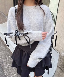 サテンリボンフェザーニット