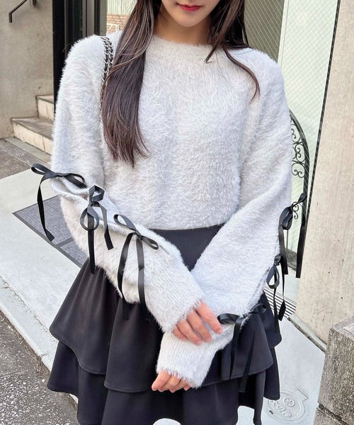 INGNI(イング)の「サテンリボンフェザーニット(ニット/セーター・レディース・ホワイト×ブラック/グレー系その他3/ピンク系2・M)」の11枚目の写真