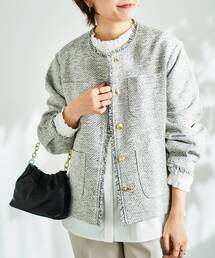 le.coeur blanc | メランジツイードノーカラージャケット(ノーカラージャケット)