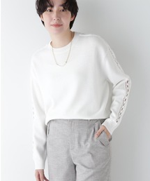 ◆【ウォッシャブル】レースドッキングニットプルオーバー