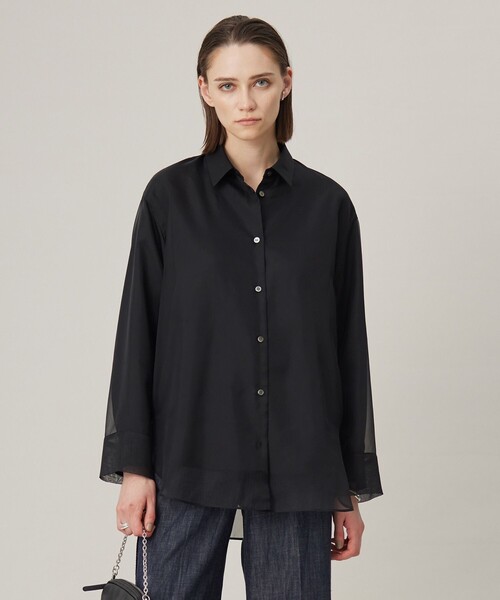 ICB(アイシービー)の「【洗える】オーガンコンビシャーティング シャツ(シャツ/ブラウス・レディース・オールドローズ系/ブラック系・42/44/46)」の2枚目の写真