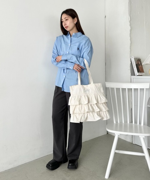 Lee（リー）の「Lee/リー フリル BIGトートバッグ/ロゴ刺繍 ギャザー
