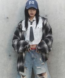 Figments | ダメージフードチェックシャツ(シャツ/ブラウス)