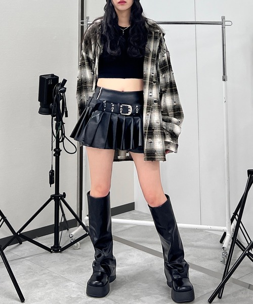 Figments（フィグメンツ）の「ダメージフードチェックシャツ（シャツ/ブラウス・レディース・ブラック/ブラウン・FREE）」の21枚目の写真