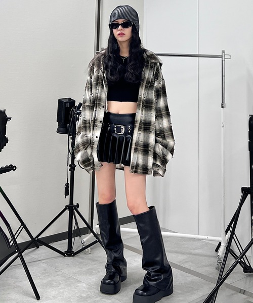 Figments（フィグメンツ）の「ダメージフードチェックシャツ（シャツ/ブラウス・レディース・ブラック/ブラウン・FREE）」の20枚目の写真