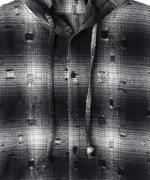 Figments（フィグメンツ）の「ダメージフードチェックシャツ（シャツ/ブラウス・レディース・ブラック/ブラウン・FREE）」の16枚目の写真