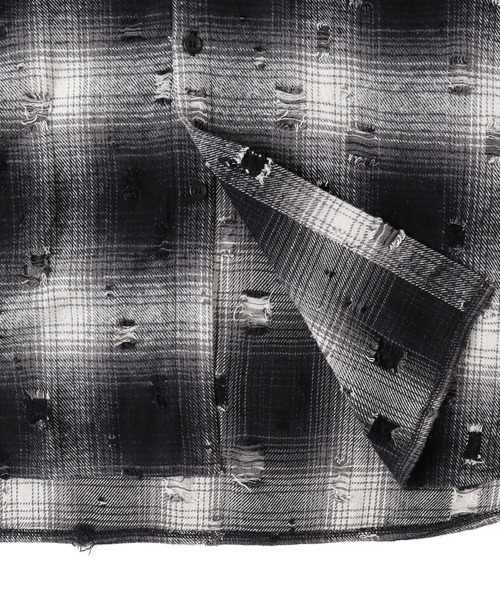 Figments（フィグメンツ）の「ダメージフードチェックシャツ（シャツ/ブラウス・レディース・ブラック/ブラウン・FREE）」の14枚目の写真