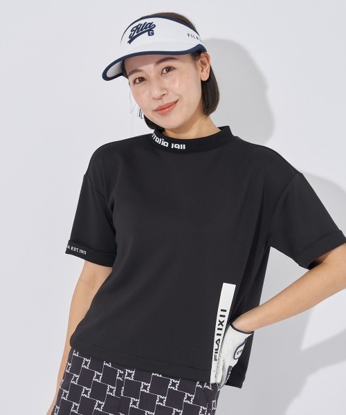 FILA GOLF(フィラゴルフ )の「半袖モックネックシャツ(オーバーサイズシルエット)(シャツ/ブラウス・レディース・ブラック/ホワイト・MEDIUM/LARGE/X-LARGE)」の1枚目の写真