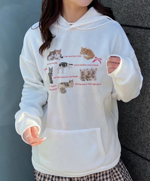 merrylatte(メリーラテ)の「ねこいっぱいリボンパーカー(パーカー・レディース・ホワイト・X-LARGE)」の1枚目の写真