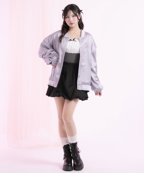 DearMyLoveRose(ディアマイラブローズ)の「オーバーサイズサテンスタジャン(スタジャン・レディース・ラベンダー/スモークピンク/ブラック・M-L/LL~3L)」の19枚目の写真
