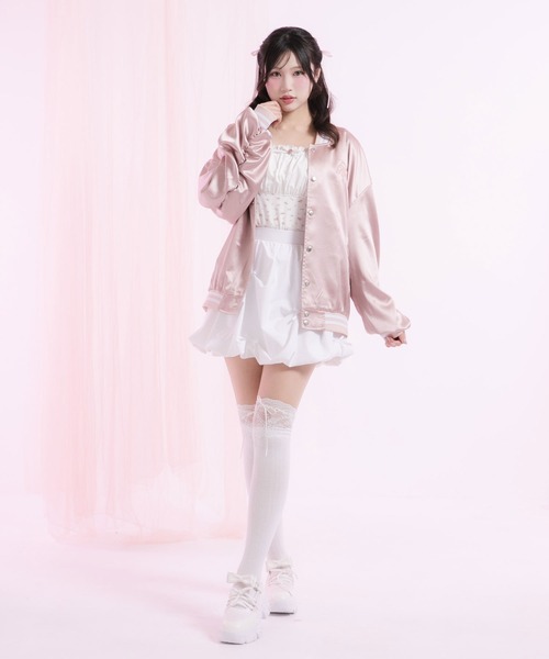 DearMyLoveRose(ディアマイラブローズ)の「オーバーサイズサテンスタジャン(スタジャン・レディース・ラベンダー/スモークピンク/ブラック・M-L/LL~3L)」の14枚目の写真