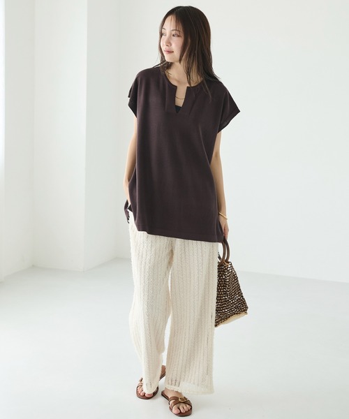 LAVEANGE（ラビアンジェ）の「【洗える】スキッパーポンチョプルオーバー（ニット/セーター・レディース・ブラウン/オフホワイト/ブラック・M/3L/4L）」の20枚目の写真