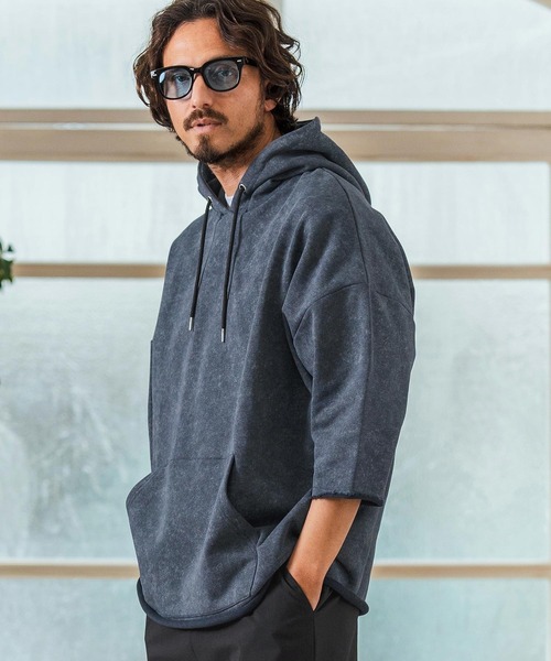 Magine(マージン)の「mpa3716- Aging Fabric 3-4 Sleeve Pullover パーカー(パーカー・メンズ・ネイビー/グリーン/カーキ/ブラック/サックスブルー・44/46/48)」の4枚目の写真