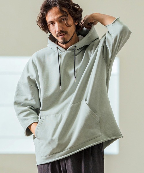 Magine(マージン)の「mpa3716- Aging Fabric 3-4 Sleeve Pullover パーカー(パーカー・メンズ・ネイビー/グリーン/カーキ/ブラック/サックスブルー・44/46/48)」の3枚目の写真