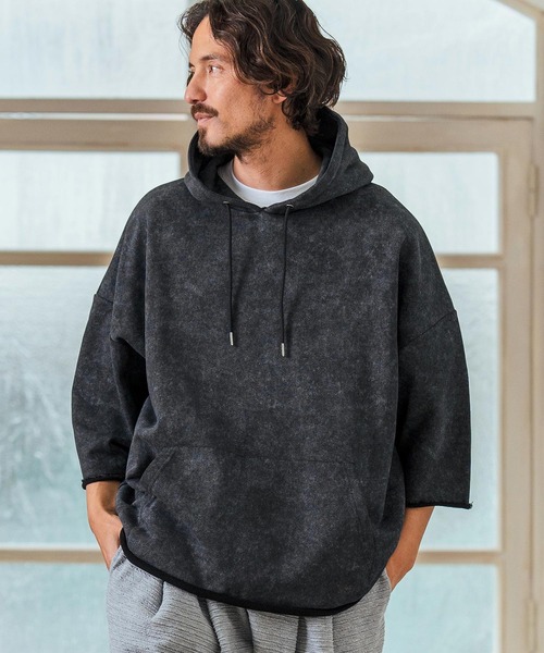 Magine(マージン)の「mpa3716- Aging Fabric 3-4 Sleeve Pullover パーカー(パーカー・メンズ・ネイビー/グリーン/カーキ/ブラック/サックスブルー・44/46/48)」の2枚目の写真