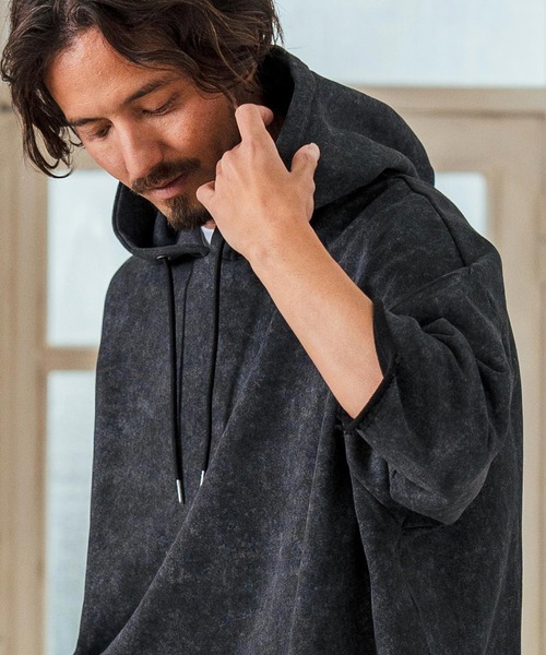 Magine(マージン)の「mpa3716- Aging Fabric 3-4 Sleeve Pullover パーカー(パーカー・メンズ・ネイビー/グリーン/カーキ/ブラック/サックスブルー・44/46/48)」の6枚目の写真