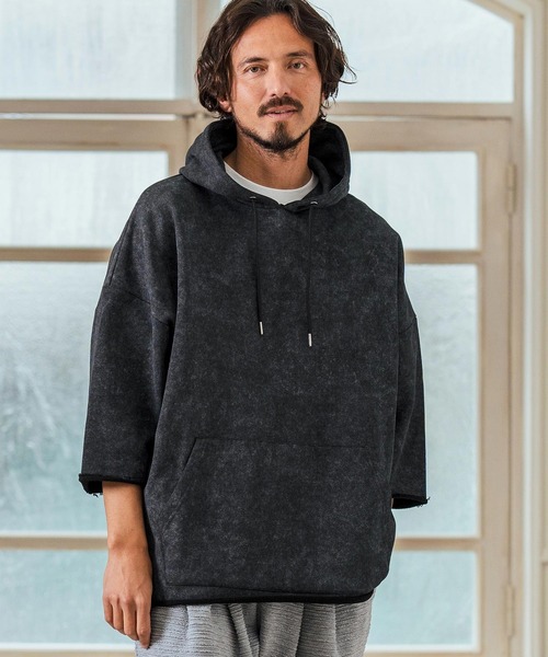 Magine(マージン)の「mpa3716- Aging Fabric 3-4 Sleeve Pullover パーカー(パーカー・メンズ・ネイビー/グリーン/カーキ/ブラック/サックスブルー・44/46/48)」の8枚目の写真
