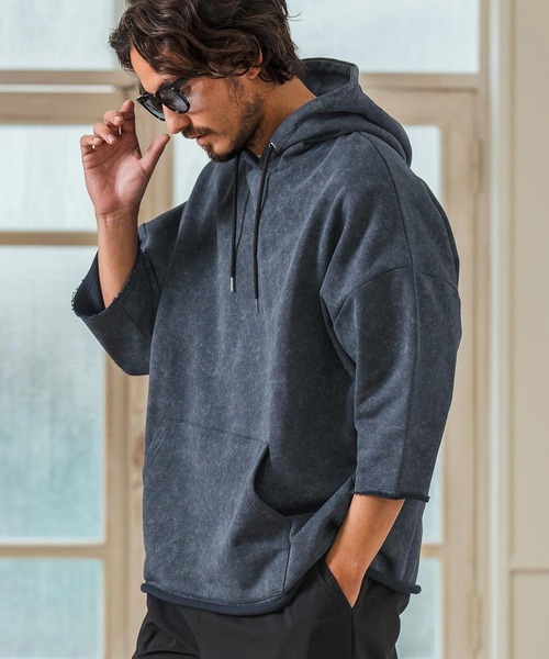 Magine(マージン)の「mpa3716- Aging Fabric 3-4 Sleeve Pullover パーカー(パーカー・メンズ・ネイビー/グリーン/カーキ/ブラック/サックスブルー・44/46/48)」の11枚目の写真