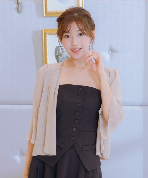 Retica(レティカ)の「ボレロ 結婚式 ショート丈 七分袖 シフォン ベルスリーブ カーディガン フォーマル 二次会 お呼ばれ パーティー(カーディガン/ボレロ・レディース・グレー/ブラック/ベージュ・M/L)」の3枚目の写真