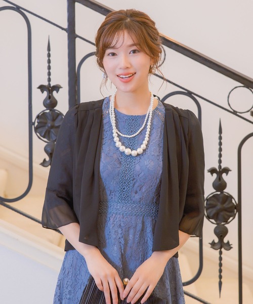 Retica(レティカ)の「ボレロ 結婚式 ショート丈 七分袖 シフォン ベルスリーブ カーディガン フォーマル 二次会 お呼ばれ パーティー(カーディガン/ボレロ・レディース・グレー/ブラック/ベージュ・M/L)」の1枚目の写真