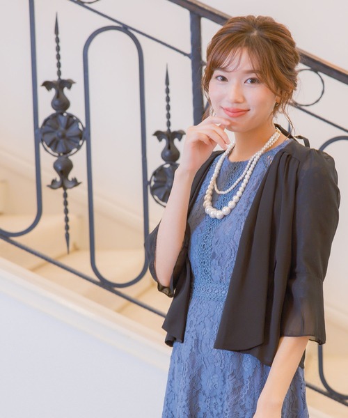 Retica(レティカ)の「ボレロ 結婚式 ショート丈 七分袖 シフォン ベルスリーブ カーディガン フォーマル 二次会 お呼ばれ パーティー(カーディガン/ボレロ・レディース・グレー/ブラック/ベージュ・M/L)」の4枚目の写真