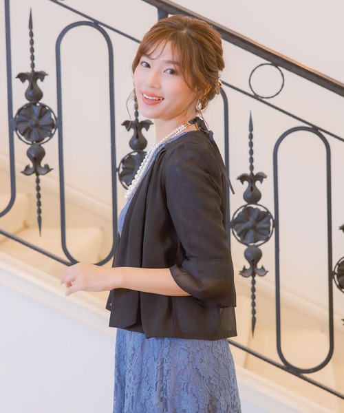 Retica(レティカ)の「ボレロ 結婚式 ショート丈 七分袖 シフォン ベルスリーブ カーディガン フォーマル 二次会 お呼ばれ パーティー(カーディガン/ボレロ・レディース・グレー/ブラック/ベージュ・M/L)」の6枚目の写真