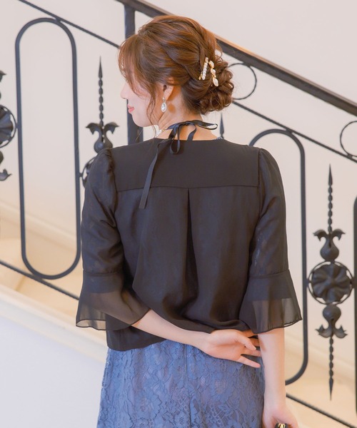 Retica(レティカ)の「ボレロ 結婚式 ショート丈 七分袖 シフォン ベルスリーブ カーディガン フォーマル 二次会 お呼ばれ パーティー(カーディガン/ボレロ・レディース・グレー/ブラック/ベージュ・M/L)」の7枚目の写真