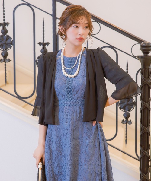 Retica(レティカ)の「ボレロ 結婚式 ショート丈 七分袖 シフォン ベルスリーブ カーディガン フォーマル 二次会 お呼ばれ パーティー(カーディガン/ボレロ・レディース・グレー/ブラック/ベージュ・M/L)」の8枚目の写真