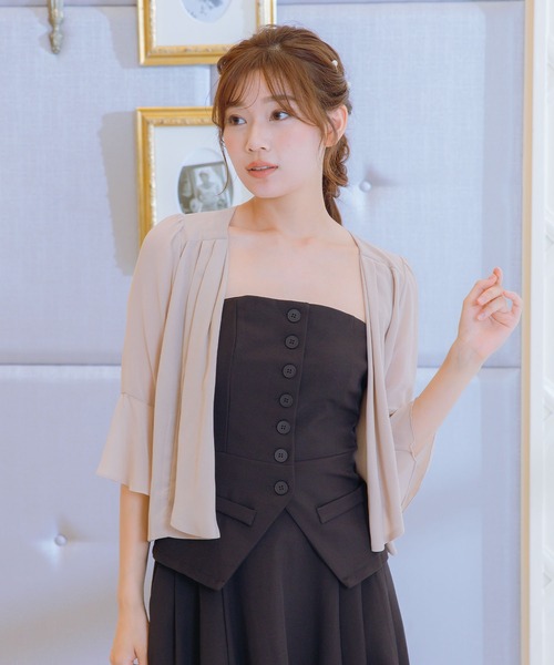 Retica(レティカ)の「ボレロ 結婚式 ショート丈 七分袖 シフォン ベルスリーブ カーディガン フォーマル 二次会 お呼ばれ パーティー(カーディガン/ボレロ・レディース・グレー/ブラック/ベージュ・M/L)」の9枚目の写真