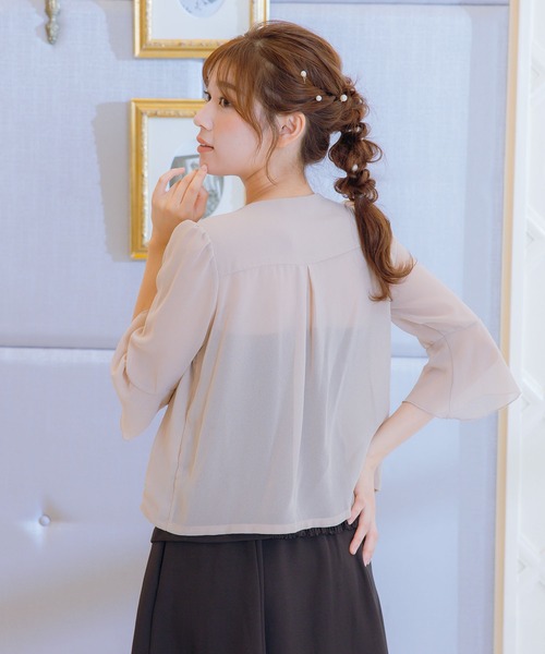 Retica(レティカ)の「ボレロ 結婚式 ショート丈 七分袖 シフォン ベルスリーブ カーディガン フォーマル 二次会 お呼ばれ パーティー(カーディガン/ボレロ・レディース・グレー/ブラック/ベージュ・M/L)」の11枚目の写真