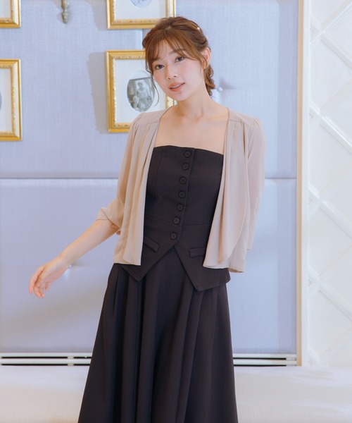 Retica(レティカ)の「ボレロ 結婚式 ショート丈 七分袖 シフォン ベルスリーブ カーディガン フォーマル 二次会 お呼ばれ パーティー(カーディガン/ボレロ・レディース・グレー/ブラック/ベージュ・M/L)」の12枚目の写真