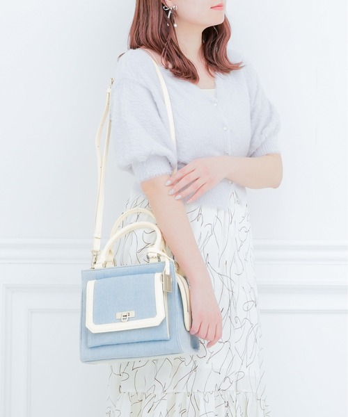 MERCURYDUO（マーキュリーデュオ）の「【MERCURYDUO/マーキュリーデュオ 】 デニムコンビ　フラップハンドバッグ（ハンドバッグ・レディース・ネイビー/サックスブルー・FREE）」の2枚目の写真