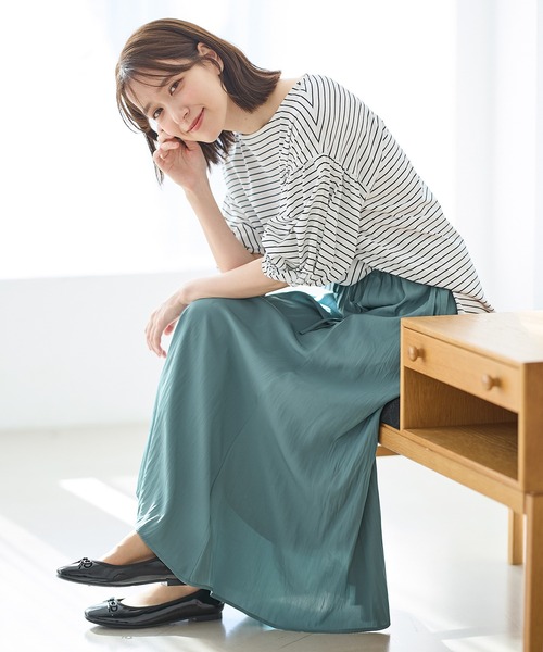 Honeys（ハニーズ）の「ロングギャザースカート（スカート・レディース・ブラック系その他/グレイッシュベージュ/チャコール/グリーン・L/M/S）」の9枚目の写真