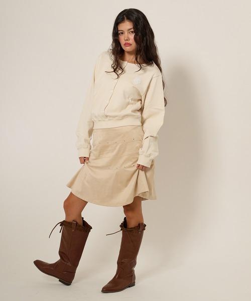 TINA：JOJUN（ティーナジョジュン）の「フェイクスエード ミディ丈スカート TINA：JOJUN（スカート・レディース・ベージュ/ライトグレー・M/S）」の13枚目の写真