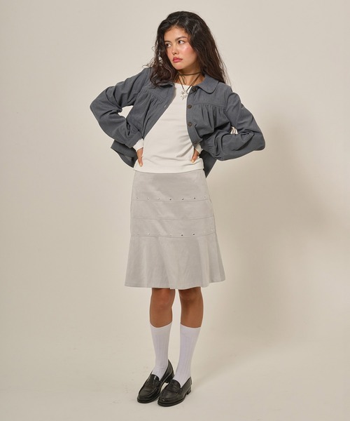 TINA：JOJUN（ティーナジョジュン）の「フェイクスエード ミディ丈スカート TINA：JOJUN（スカート・レディース・ベージュ/ライトグレー・M/S）」の16枚目の写真