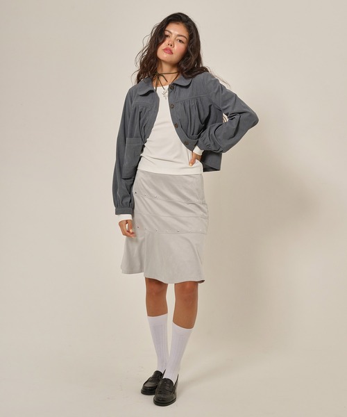 TINA：JOJUN（ティーナジョジュン）の「フェイクスエード ミディ丈スカート TINA：JOJUN（スカート・レディース・ベージュ/ライトグレー・M/S）」の17枚目の写真