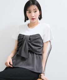 VIS | 【新色追加】【美easy】ねじりリボンTシャツドッキングプルオーバー【接触冷感/洗える】(Tシャツ/カットソー)