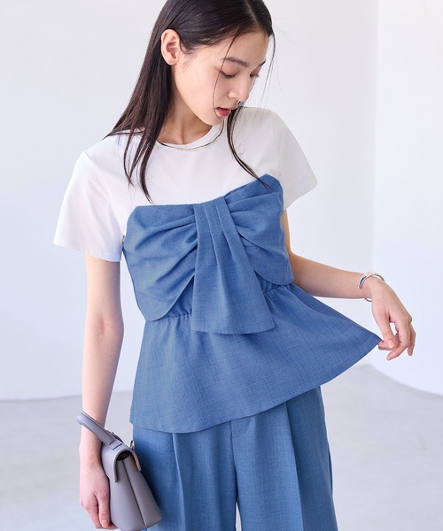 VIS（ビス）の「【新色追加】【美easy】ねじりリボンTシャツドッキングプルオーバー【接触冷感/洗える】（Tシャツ/カットソー・レディース・キナリ/グリーン系その他2/ブラック/ブルー/ネイビー/オレンジ系その他4/チャコールグレー・FREE）」の6枚目の写真