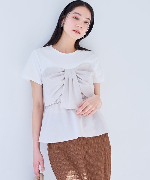 VIS（ビス）の「【新色追加】【美easy】ねじりリボンTシャツドッキングプルオーバー【接触冷感/洗える】（Tシャツ/カットソー・レディース・キナリ/グリーン系その他2/ブラック/ブルー/ネイビー/オレンジ系その他4/チャコールグレー・FREE）」の2枚目の写真