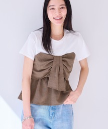 VIS | 【新色追加】【美easy】ねじりリボンTシャツドッキングプルオーバー【接触冷感/洗える】(Tシャツ/カットソー)
