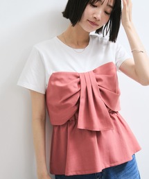 VIS | 【新色追加】【美easy】ねじりリボンTシャツドッキングプルオーバー【接触冷感/洗える】(Tシャツ/カットソー)