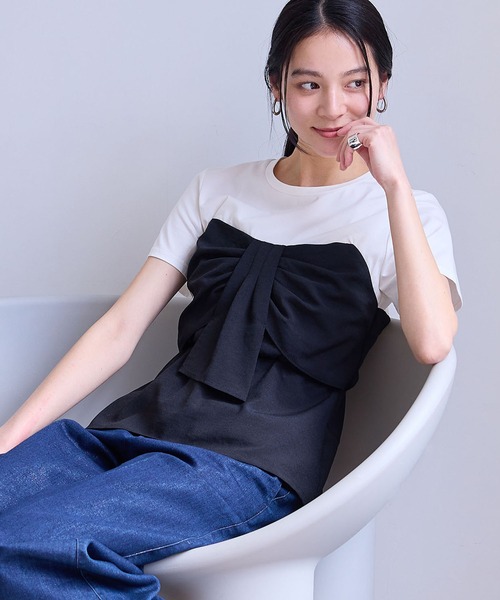 tシャツ 「新色追加」「美easy」ねじりリボンTシャツドッキングプルオーバー「接触冷感/洗える」 レディース 新色追加】【美easy】ねじりリボンTシャツドッキングプル