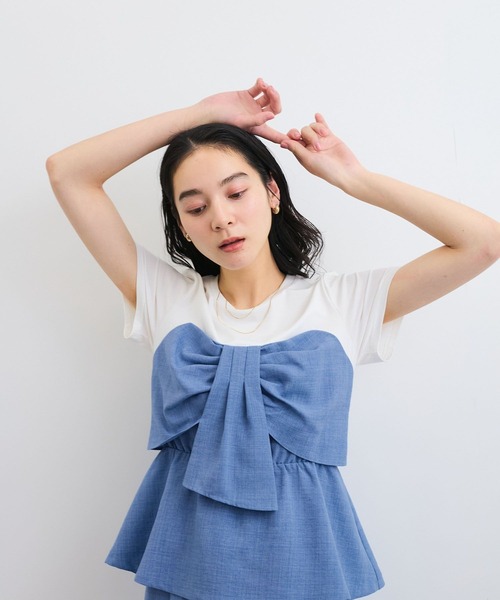 VIS（ビス）の「【新色追加】【美easy】ねじりリボンTシャツドッキングプルオーバー【接触冷感/洗える】（Tシャツ/カットソー・レディース・キナリ/グリーン系その他2/ブラック/ブルー/ネイビー/オレンジ系その他4/チャコールグレー・FREE）」の9枚目の写真