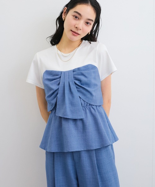 VIS（ビス）の「【新色追加】【美easy】ねじりリボンTシャツドッキングプルオーバー【接触冷感/洗える】（Tシャツ/カットソー・レディース・キナリ/グリーン系その他2/ブラック/ブルー/ネイビー/オレンジ系その他4/チャコールグレー・FREE）」の10枚目の写真