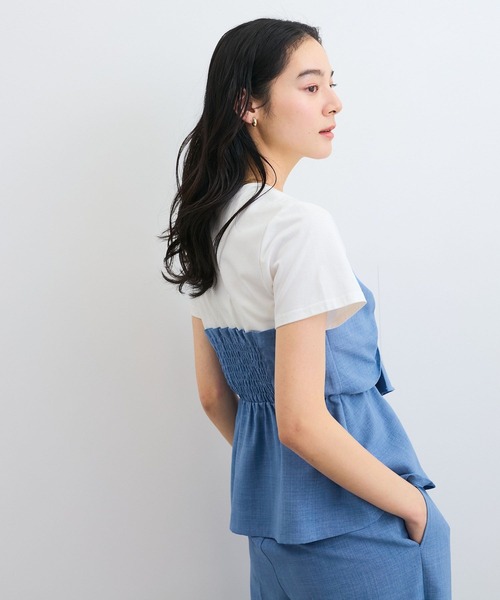 VIS（ビス）の「【新色追加】【美easy】ねじりリボンTシャツドッキングプルオーバー【接触冷感/洗える】（Tシャツ/カットソー・レディース・キナリ/グリーン系その他2/ブラック/ブルー/ネイビー/オレンジ系その他4/チャコールグレー・FREE）」の11枚目の写真