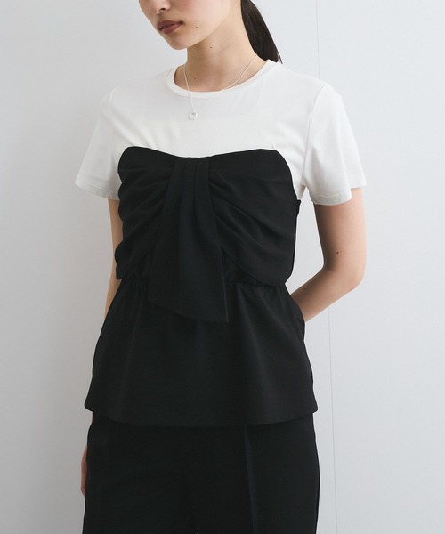 VIS（ビス）の「【新色追加】【美easy】ねじりリボンTシャツドッキングプルオーバー【接触冷感/洗える】（Tシャツ/カットソー・レディース・キナリ/グリーン系その他2/ブラック/ブルー/ネイビー/オレンジ系その他4/チャコールグレー・FREE）」の15枚目の写真