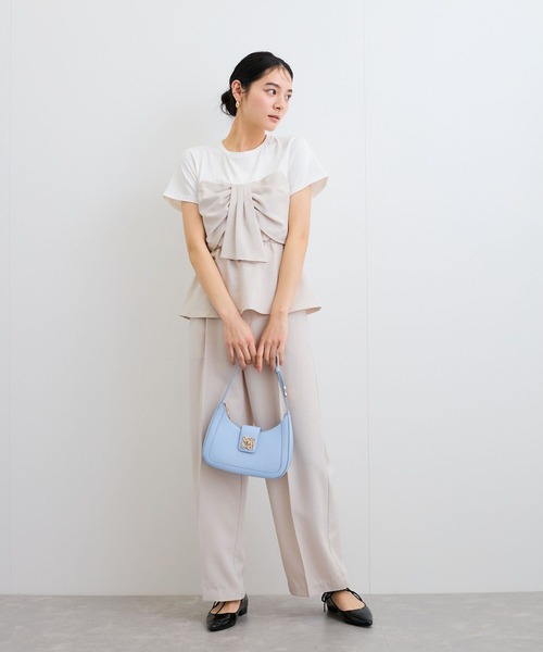 VIS（ビス）の「【新色追加】【美easy】ねじりリボンTシャツドッキングプルオーバー【接触冷感/洗える】（Tシャツ/カットソー・レディース・キナリ/グリーン系その他2/ブラック/ブルー/ネイビー/オレンジ系その他4/チャコールグレー・FREE）」の17枚目の写真