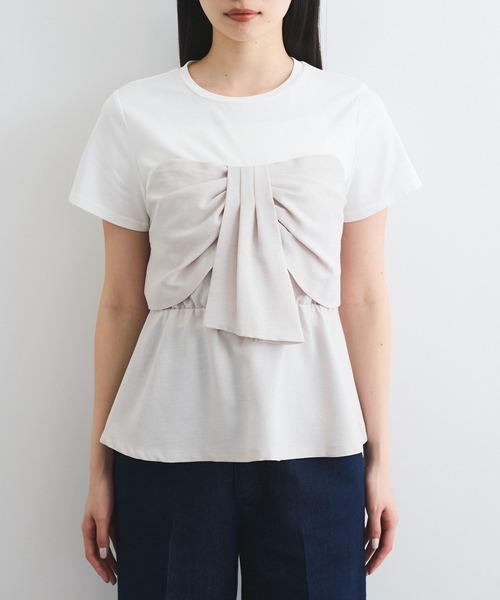 tシャツ 「新色追加」「美easy」ねじりリボンTシャツドッキングプルオーバー「接触冷感/洗える」 レディース 新色追加】【美easy】ねじりリボンTシャツドッキングプル
