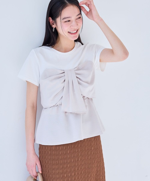 エムズグレイシー レースリボン ドッキングカットソー プルオーバー 新色追加】【美easy】ねじりリボンTシャツドッキングプルオーバー