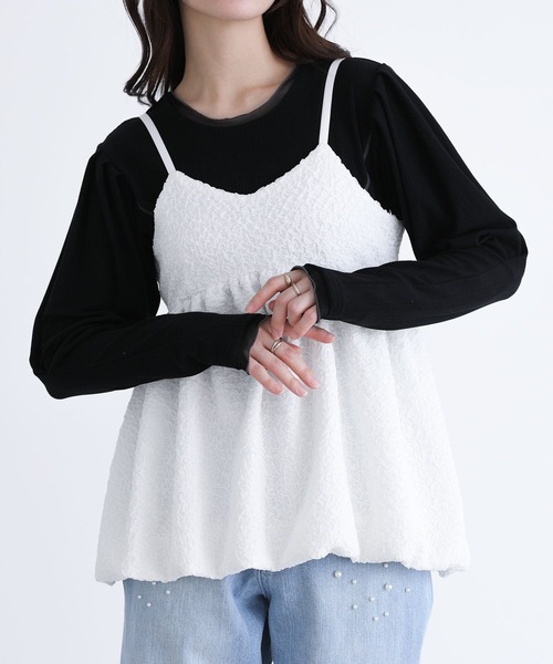 somari imagination(ソマリ イマジネーション)の「パフスリーブリブカットソー(Tシャツ/カットソー・レディース・オフホワイト/ラベンダー/ブラック・1/2)」の2枚目の写真